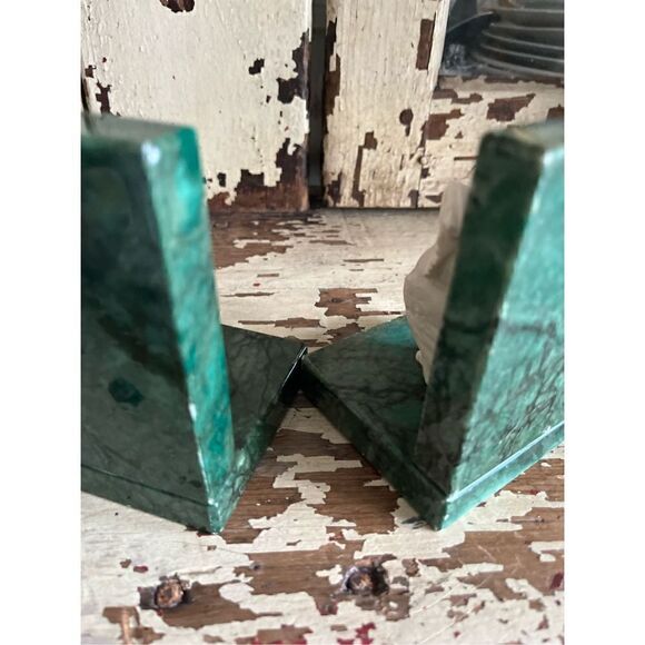 Pair Vintage 1960s Genuine Alabaster Hand Carved  Italian Owl Bookends Green Ivo - Picture 8 of 13